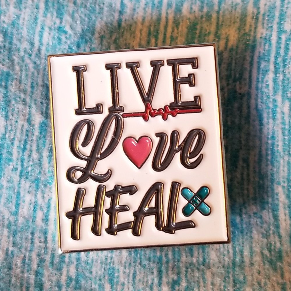 NWT Live Love Heal Pin Heart Bandage Heartbeat